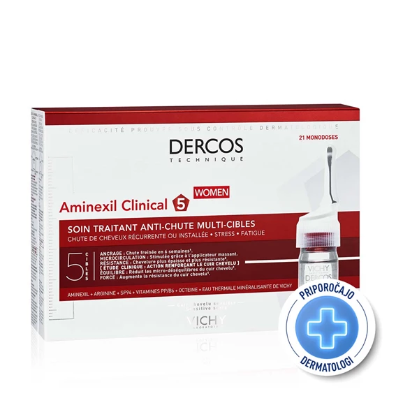 Vichy Dercos Aminexil Clinical 5 - ampule proti izpadanju las za ženske, 21 x 6 ml