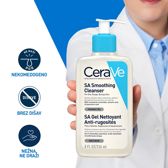 CeraVe SA gel za čiščenje suhe in grobe kože, 236 ml