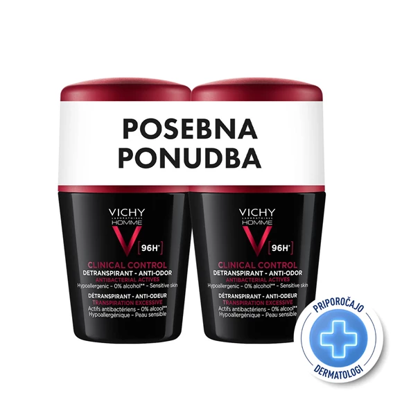 Vichy Homme Clinical Control 96h antranspirant proti neprijetnemu vonju, (2 x 50 ml)