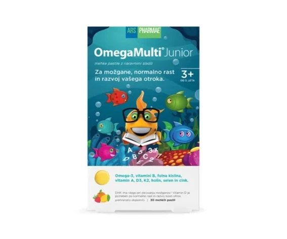 OMEGAMulti Junior mehke pastile z okusom jagode, pomaranče in limone, 30 pastil