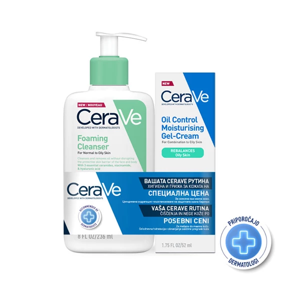 CeraVe peneči čistilni gel 236 ml + gel-krema Oil Control 52 ml