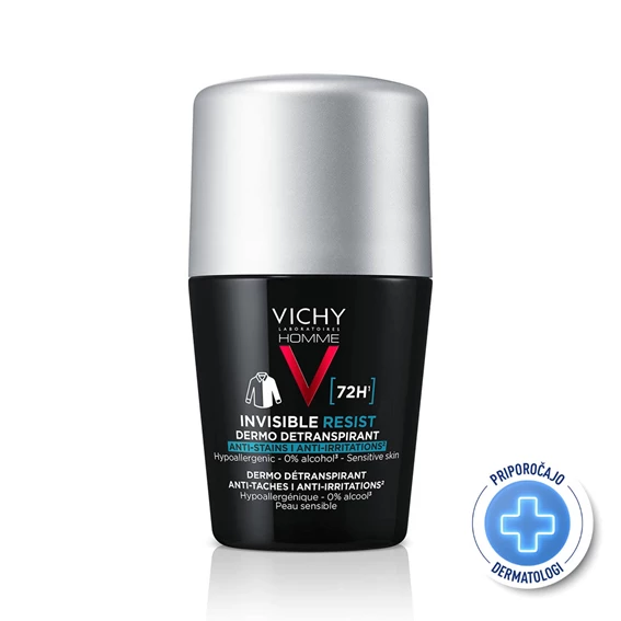 Vichy Homme Invisible Deo Resist 72h, antiperspirant proti madežem in proti razdraženosti, 50 ml