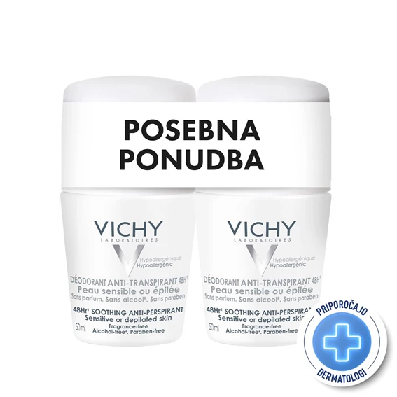 Vichy Deo, 48-urni deodorant za občutljivo in depilirano kožo (2 x 50 ml)