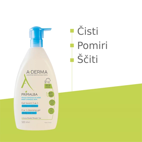  A-Derma Primalba gel za umivanje telesa in las, 500 ml