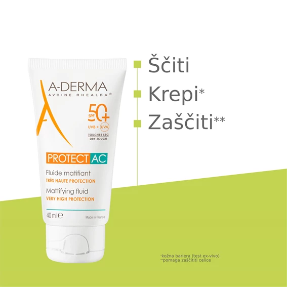 A-Derma Protect AC matirajoči fluid za zaščito pred soncem ZF50+, 40 ml
