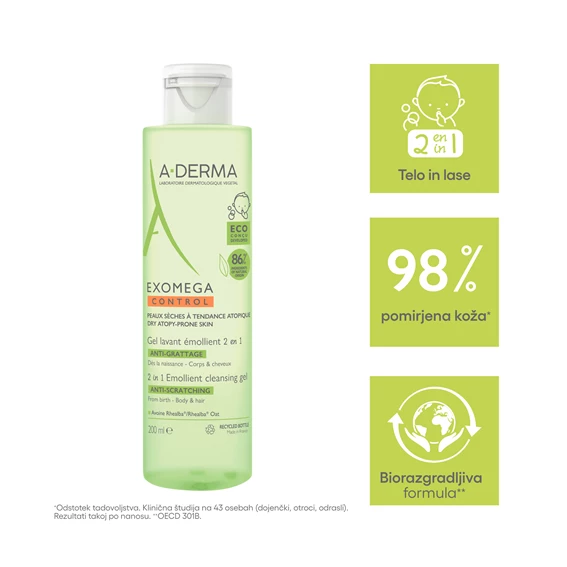 A-Derma Exomega Control emolientni čistilni gel 2v1, 200 ml