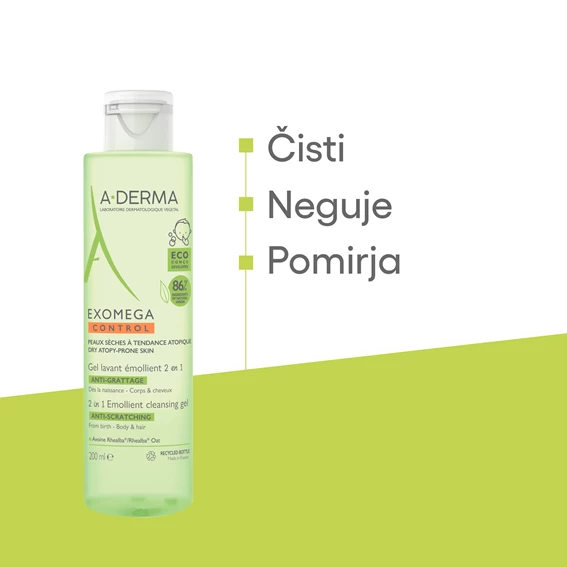 A-Derma Exomega Control emolientni čistilni gel 2v1, 200 ml