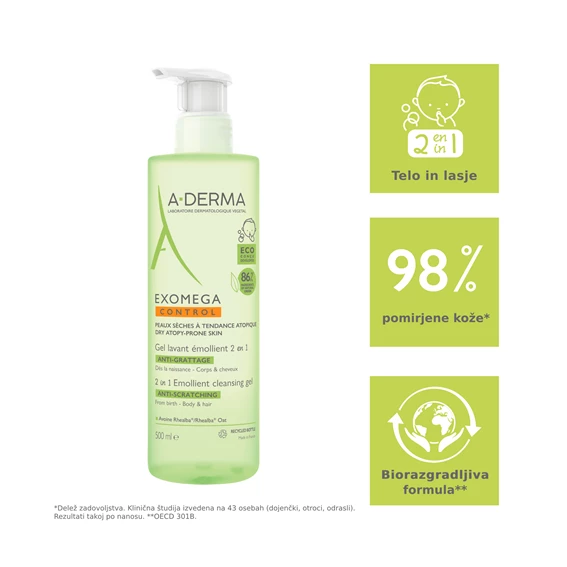 A-Derma Exomega Control emolientni čistilni gel 2v1, 500 ml