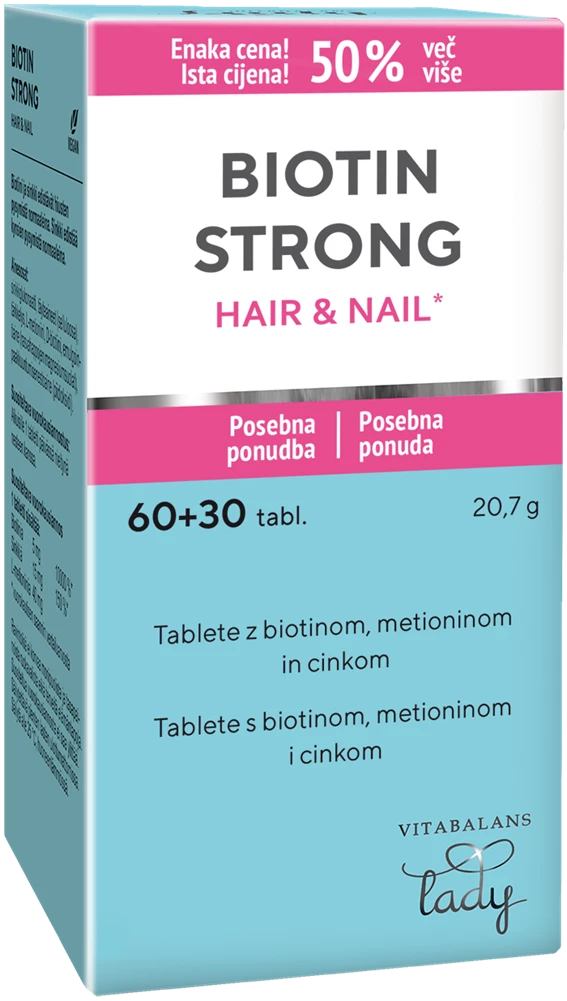 Biotin Strong tablete za lase in nohte, 60 tablet + 30 tablet