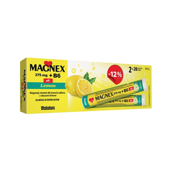 Magnex 375 mg + B6 Vitabalans, 2 x 20 šumečih tablet
