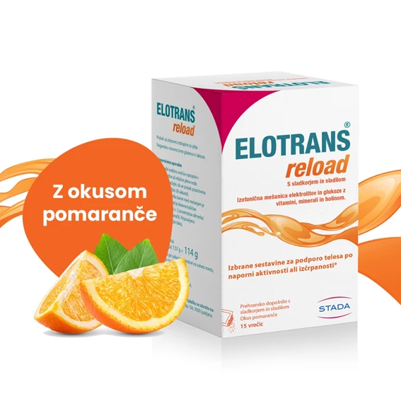 Elotrans® reload izotonična mešanica z okusom pomaranče, 15 vrečk