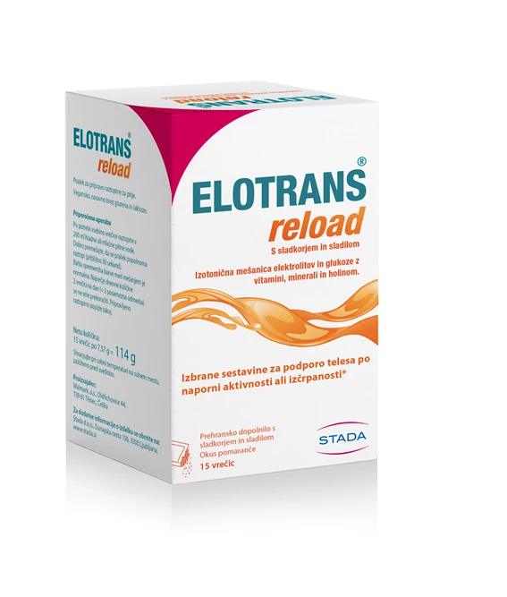 Elotrans® reload izotonična mešanica z okusom pomaranče, 15 vrečk