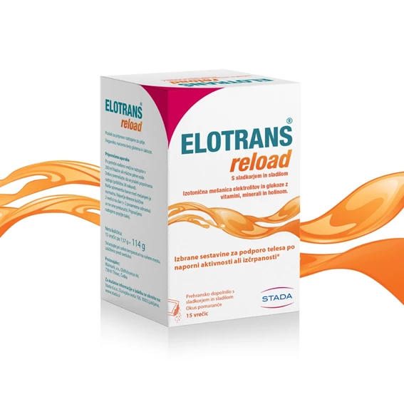 Elotrans® reload izotonična mešanica z okusom pomaranče, 15 vrečk