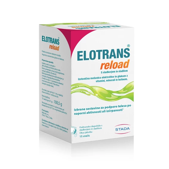 Elotrans® Reload izotonična mešanica z okusom jabolka, 15 vrečk