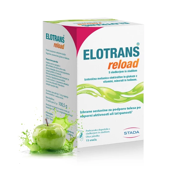 Elotrans® Reload izotonična mešanica z okusom jabolka, 15 vrečk