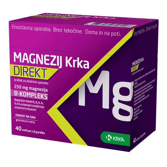 Magnezij Krka direkt, prašek za direktno uporabo, 40 vrečic (1,8g)