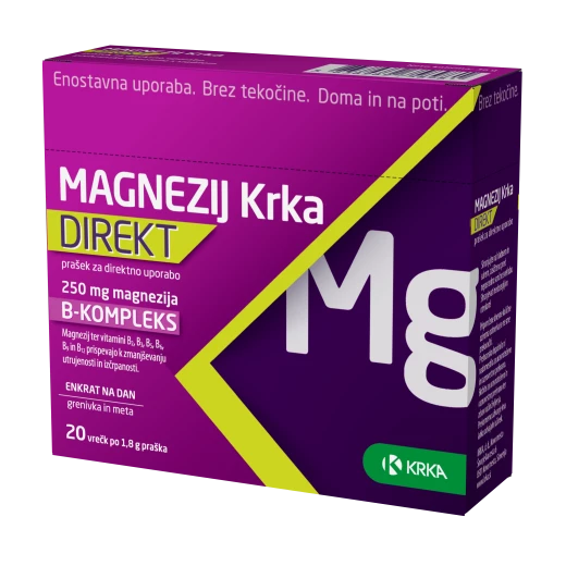 Magnezij Krka direkt, prašek za direktno uporabo, 20 vrečic (1,8g)