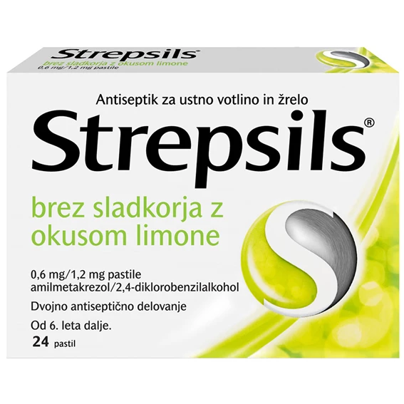 Strepsils brez sladkorja z okusom limone, 24 pastil