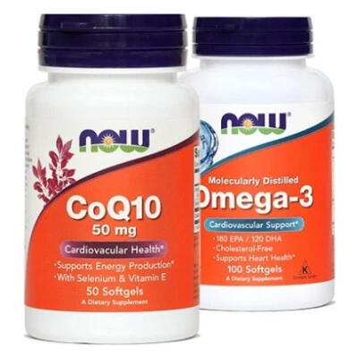 NOW Koencim Q10 50 mg, 50 kapsul + GRATIS Omega-3 1000 mg, 100 kapsul