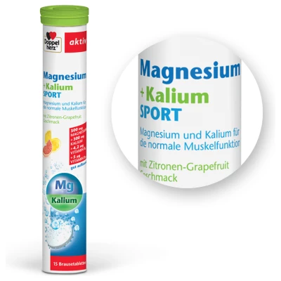 Doppelherz Aktiv Magnezij + Kalij ŠPORT, šumeče tablete, 15 tablet