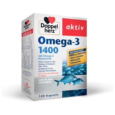 Doppelherz Aktiv Omega-3 1400 mg s koncentratom Omega-3, 120 kapsul