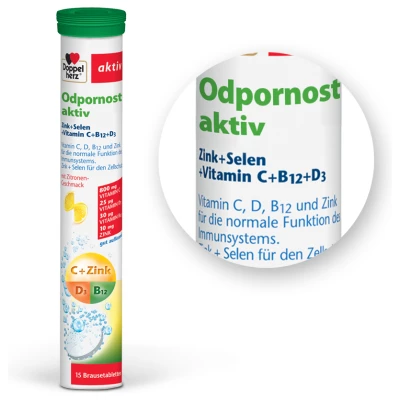 Doppelherz Aktiv Odpornost cink + selen + vitamin C + B12 + D3, 15 šumečih tablet
