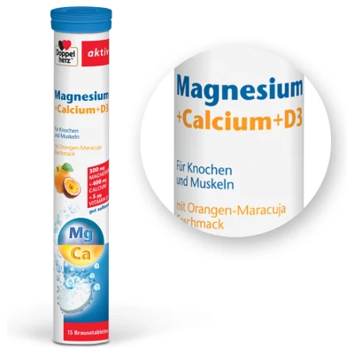 Doppelherz Aktiv Magnezij + Kalcij + D3, šumeče tablete, 15 tablet