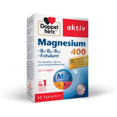 Doppelherz Aktiv Magnezij 400 +B1+B6+B12 + Folna kislina, 30 tablet