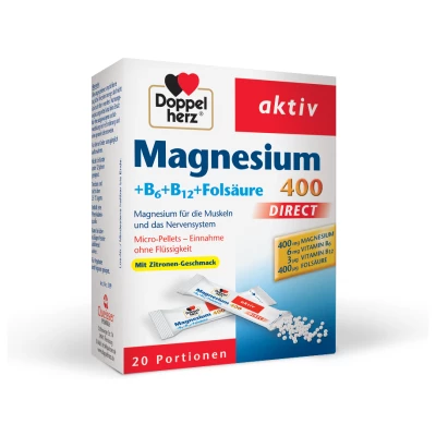 Doppelherz Aktiv Magnezij 400 +B6+B12+Folna kislina Direkt, 20 vrečk