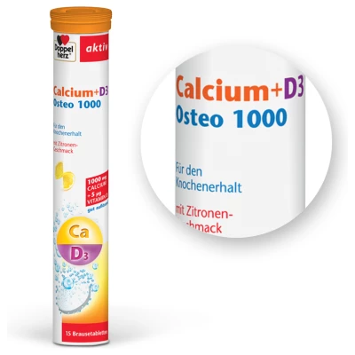 Doppelherz Aktiv Kalcij+D3 Osteo 1000, šumeče tablete, 15 tablet