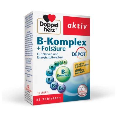 Doppelherz Aktiv B-kompleks + folna kislina DEPO, 45 tablet