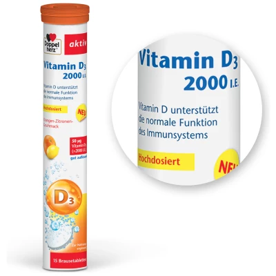  Doppelherz Aktiv Vitamin D3 2000 I.E., 15 šumečih tablet