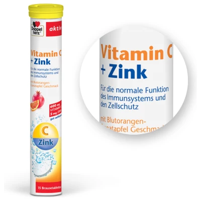 Doppelherz Aktiv Vitamin C + Cink, šumeče tablete, 15 tablet