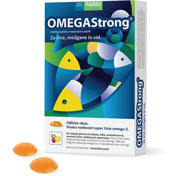 OMEGAStrong mehke pastile z okusom jagode, limete in limone, 30 pastil