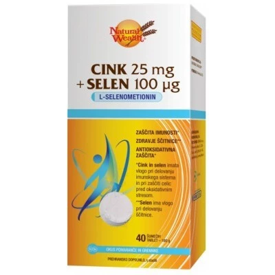 Natural Wealth Cink 25 mg + Selen 100 µg, 40 šumečih tablet