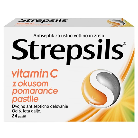 Strepsils vitamin C z okusom pomaranče, 24 pastil