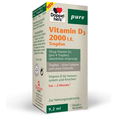 Doppelherz PURE Vitamin D3 2000 I.E. kapljice, 9,2 ml