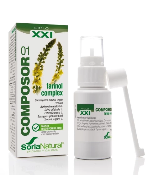 Soria Natural Farinol kompleks XXI, prišilo za grlo, 30 ml