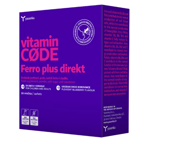 Yasenka Vitamin Code Ferro Plus Direkt vrečice, 20 vrečic