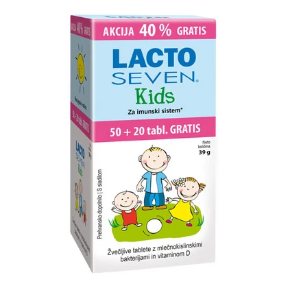 Lacto Seven Kids Vitabalans, 50 + 20 žvečljivih tablet