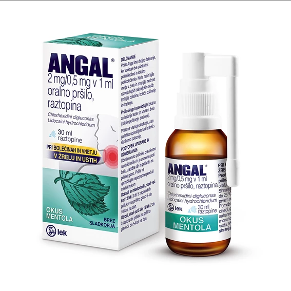ANGAL 2,1 mg/0,5 mg v 1 ml oralno pršilo, 30 ml raztopine
