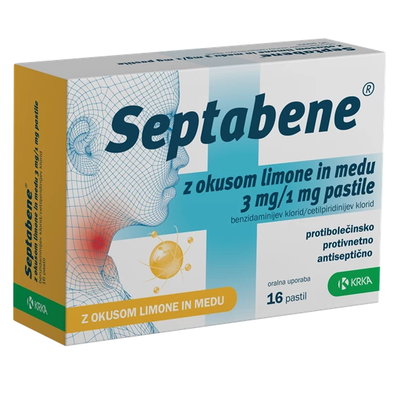 Septabene pastile z okusom limone in medu 3 mg/1 mg pastile, 16 pastil