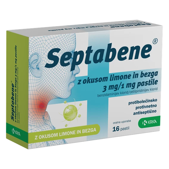 Septabene pastile z okusom limone in bezga 3 mg/1 mg, 16 pastil
