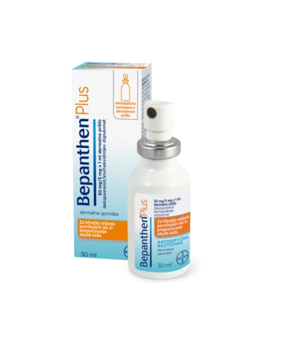 Bepanthen plus 50 mg/5 mg v 1 ml, dermalno pršilo, 30 ml