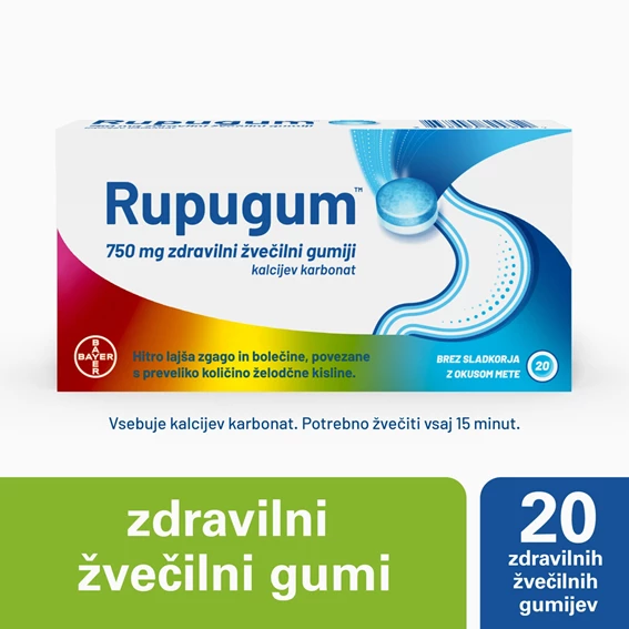 Rupugum 750 mg zdravilni žvečilni gumiji, 20 žvečilnih gumijev