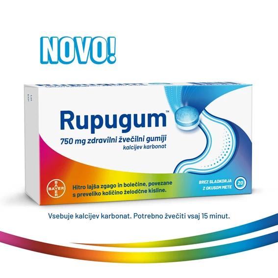 Rupugum 750 mg zdravilni žvečilni gumiji, 20 žvečilnih gumijev
