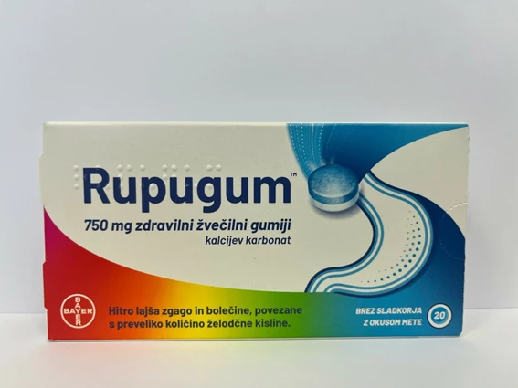Rupugum 750 mg zdravilni žvečilni gumiji, 20 žvečilnih gumijev