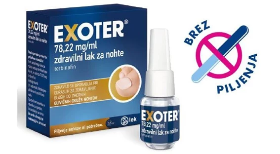 Exoter 78,22 mg/ml zdravilni lak za nohte, škatla s steklenico s 3,3 ml laka
