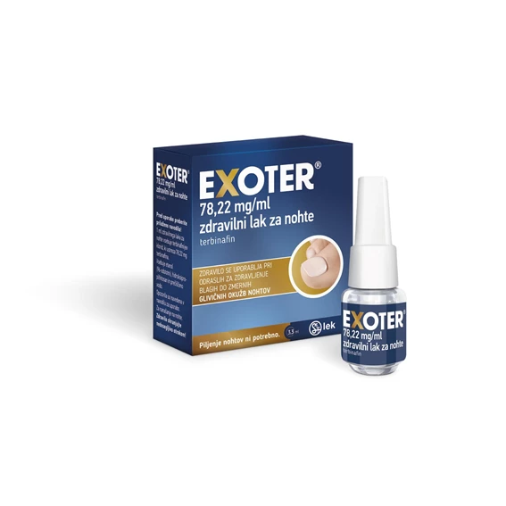 Exoter 78,22 mg/ml zdravilni lak za nohte, škatla s steklenico s 3,3 ml laka