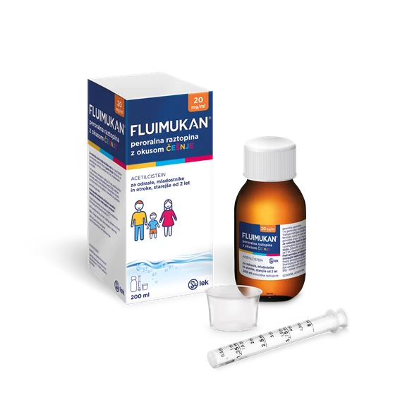 Fluimukan 20 mg/ml peroralna raztopina z okusom češnje, 200 ml